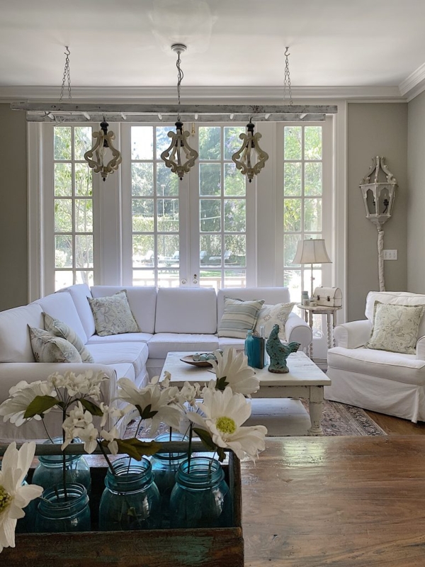 Slipcovered Sectional Crisp White Floor Length Skirt Farmhouse Style