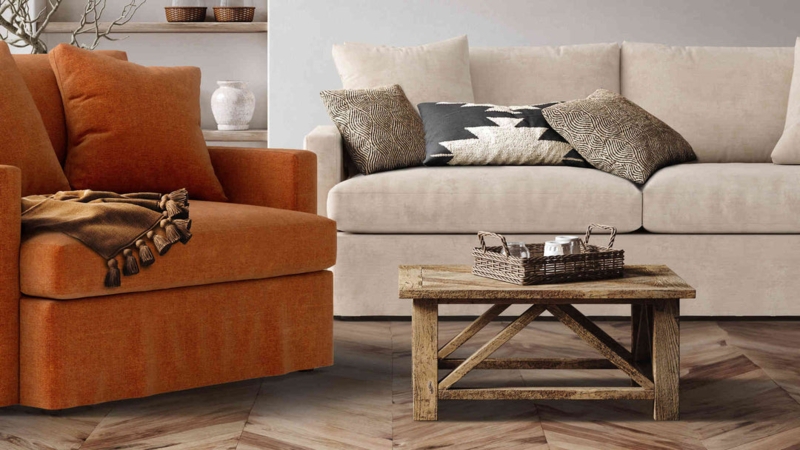 Slipcovered Sofa Warm Beige Deep Seating Transitional Style