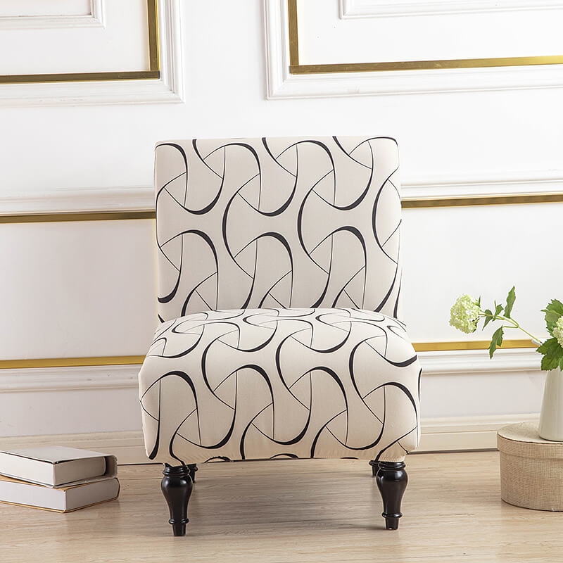 Slipper Chair Interlocking Arc Pattern Cream Matte Black Turned Legs