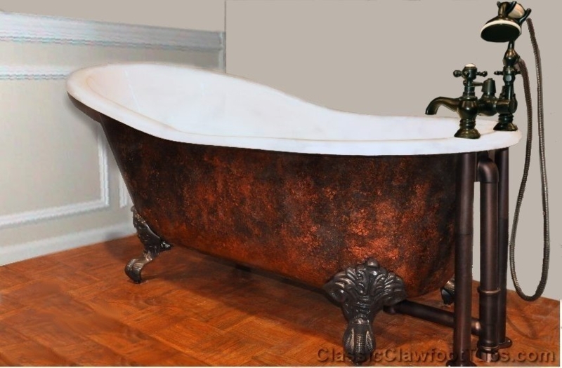Slipper Clawfoot Tub: 57 Inch Distressed Copper Finish