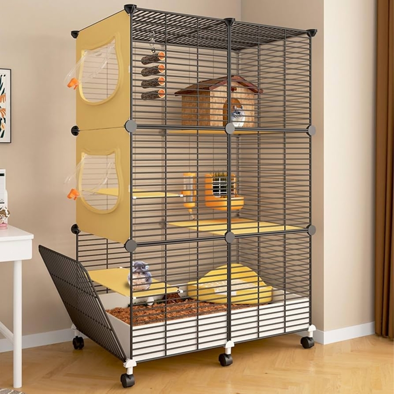 Small Animal Cage Cat Ear Cutouts Mustard Yellow Accents
