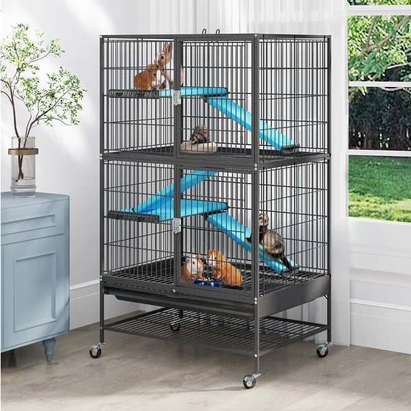 Small Animal Cage Turquoise Ramps Bottom Storage Shelf