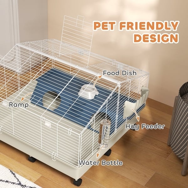 Small Animal Cage with Complete Accessory Kit Rolling Base