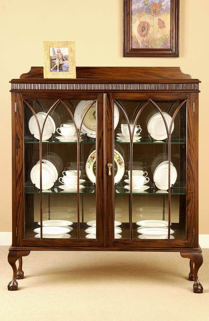 Small China Cabinet with Gothic Tracery and Ball and Claw Feet