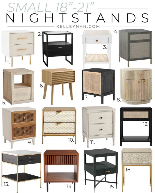 Small Narrow Nightstands Cane Inlay Brass Hardware Fluted Texture