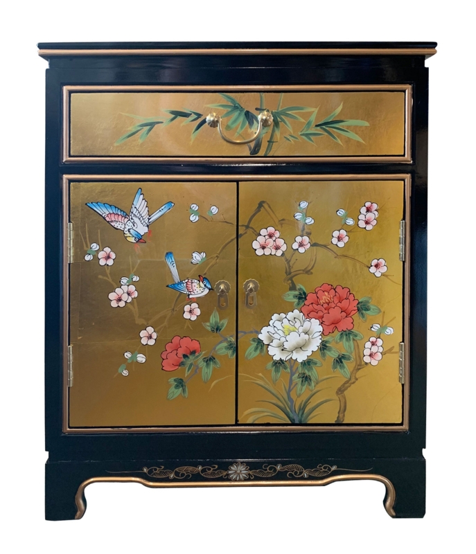 Small Oriental Cabinet Gold Leaf Hand Painted Bird