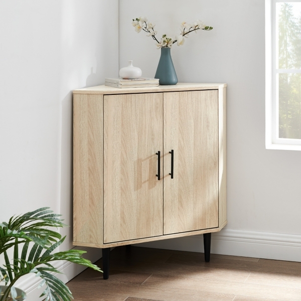 Small Space Corner Cabinet Birch Finish Tapered Black Legs