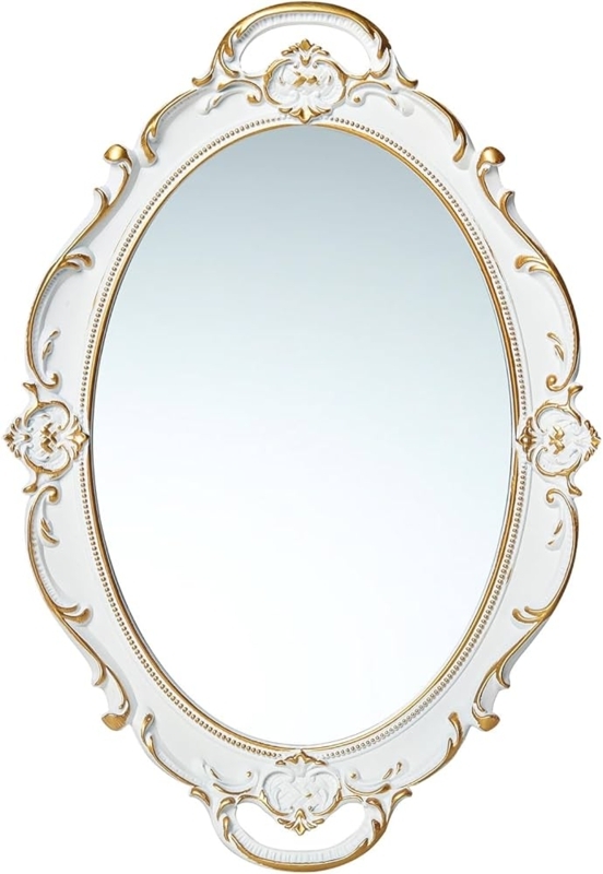 Small Wall Mirror or Vanity Tray with Ornate White and Gold Frame