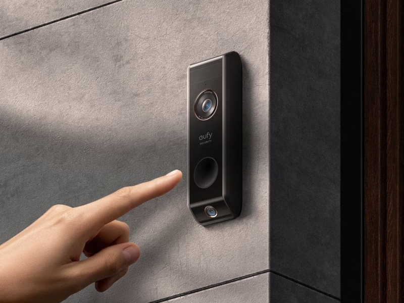 Smart Doorbell Dual Camera Textured Finish Stone Entryway High Tech
