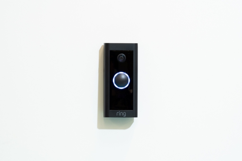 Smart Doorbell Matte Black Rectangular Profile LED Ring Camera Lens