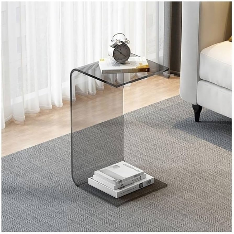 Smoke Grey Acrylic Side Table C-Shaped Silhouette Open Base Cantilever