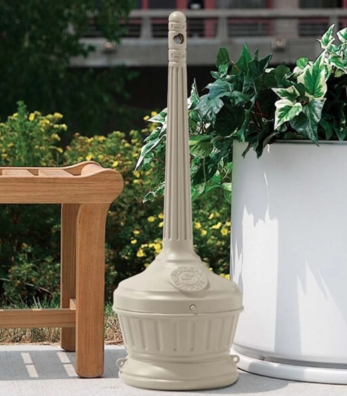 Smoking Urn Slender Chimney Neck Fluted Base Sand Beige Matte
