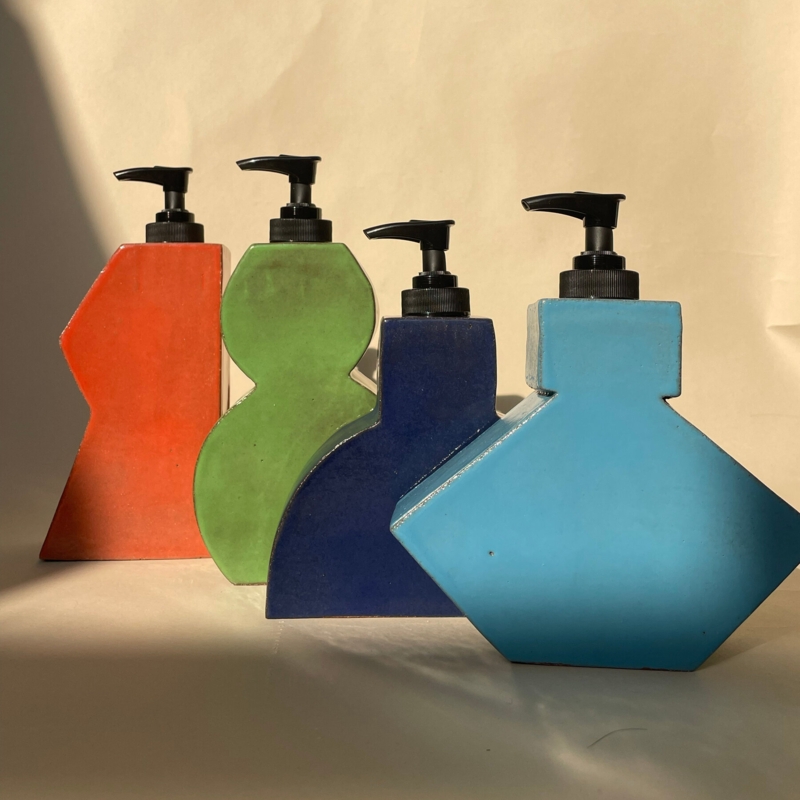 Soap Dispenser, Architectural Form, Vibrant Matte Hue, Asymmetrical