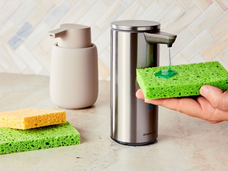 Soap Dispenser, Brushed Metal Sensor Pump, Matte Ceramic Base