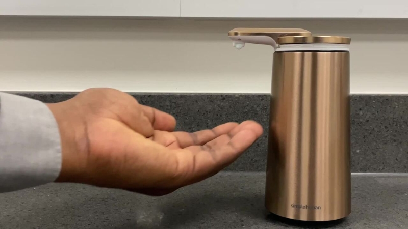 Soap Dispenser, Rose Gold Finish, Touchless Foam Sensor, Tapered Body