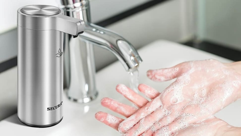 Soap Dispenser, Touchless Sensor, Brushed Silver, Cylindrical Body