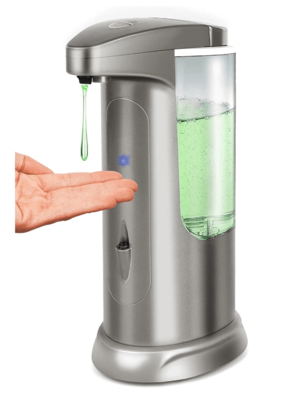 Soap Dispenser, Touchless Sensor, Metallic Silver, Clear Reservoir