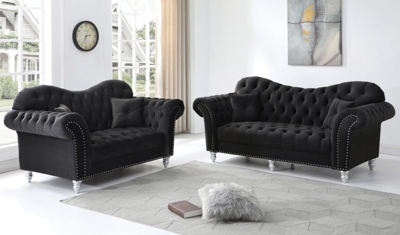 Sofa And Loveseat Silver Turned Legs Chrome Nailhead Trim