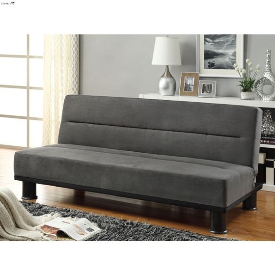 Sofa Bed Charcoal Grey Armless Horizontal Tufting Cylindrical Legs