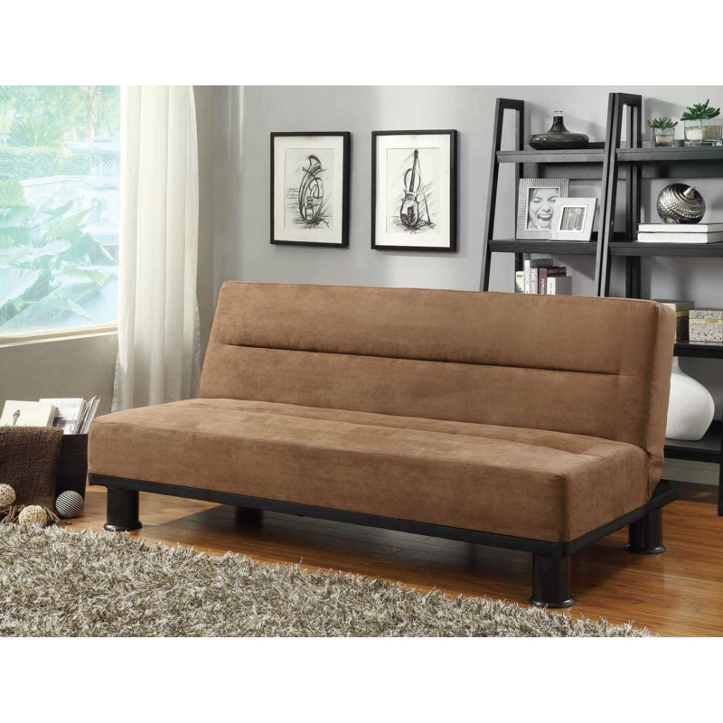 Sofa Bed Chocolate Brown Armless Microfiber Horizontal Stitching