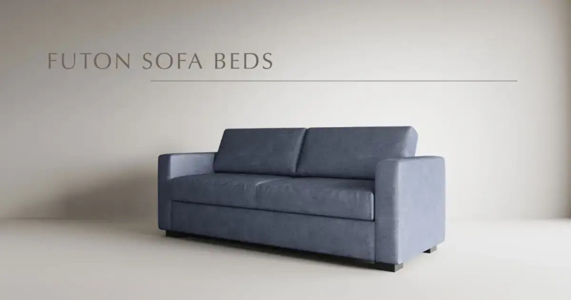 Sofa Bed Slate Blue Woven Fabric Track Arms Split Seat and Back