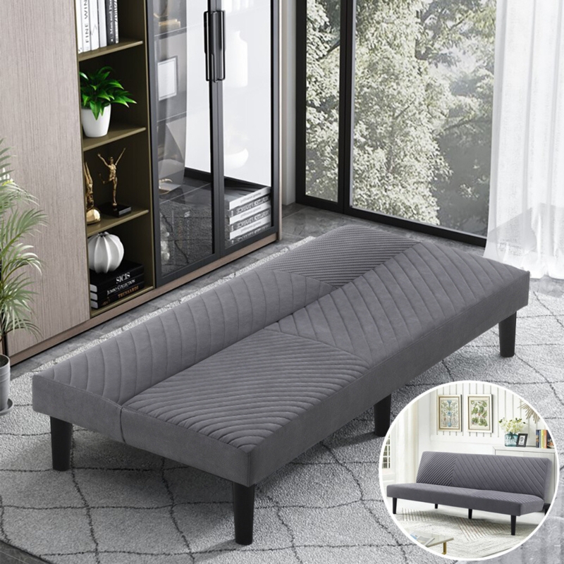 Sofa Bed Velvet Chevron Quilted Stitching Tapered Legs Contemporary