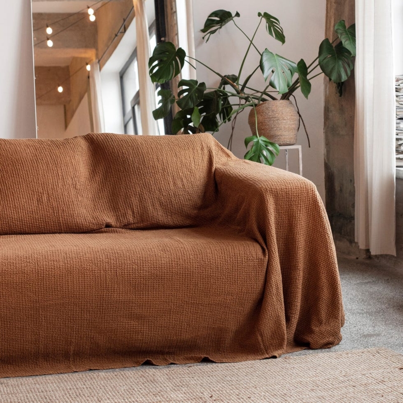 Sofa Cover Cinnamon Waffle Weave Texture Oversized Drape