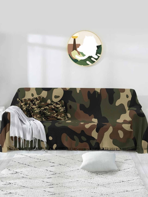 Sofa Cover: Oversized Camo Throw with Tassel Edge Furniture Protector