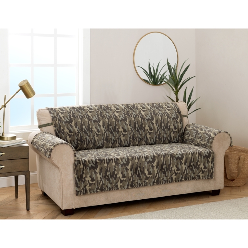 Sofa Cover: Plush Olive Furniture Protector with Elastic Anchors