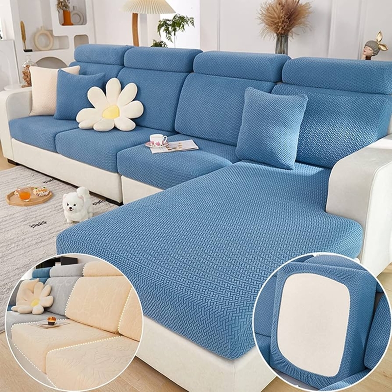Sofa Cover Slate Blue Basketweave Texture Modular Cushion Wraps