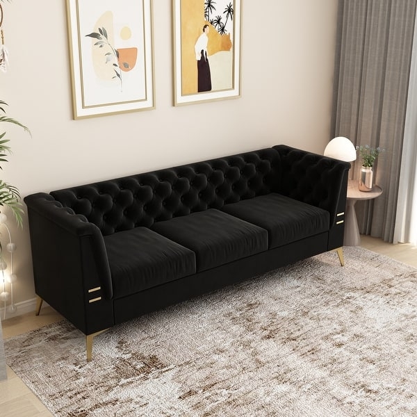 Sofa Modern Glam Deep Button Tufting Tapered Gold Legs