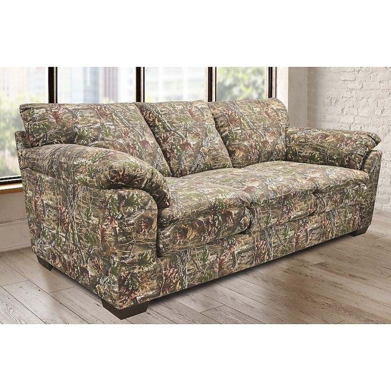 Sofa: Overstuffed Woodland Furniture with Rolled Arms in Camo Print