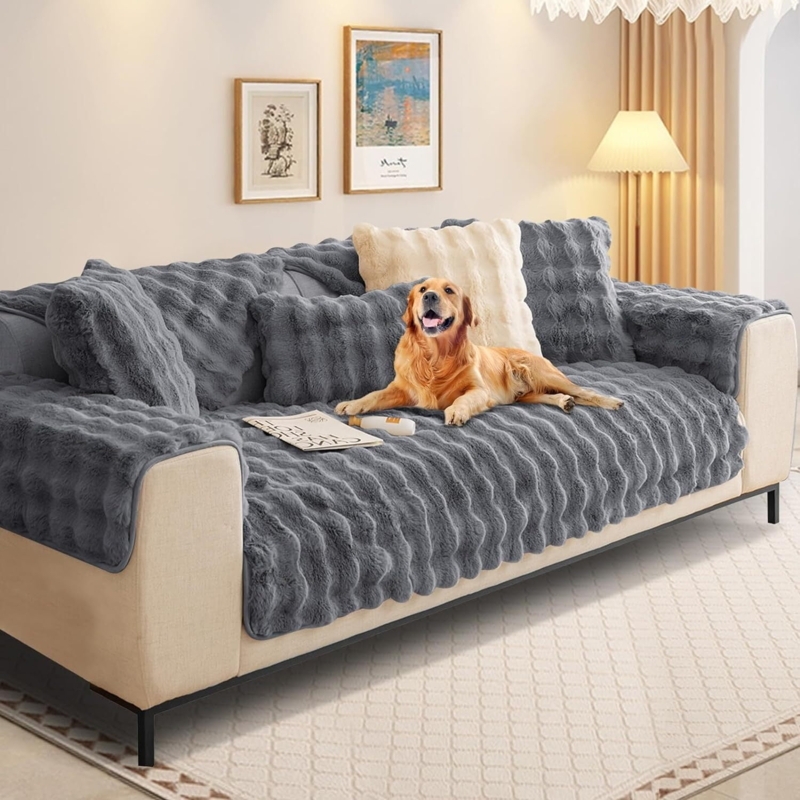 Sofa Protector Sculpted Wave Texture Charcoal Plush Pile