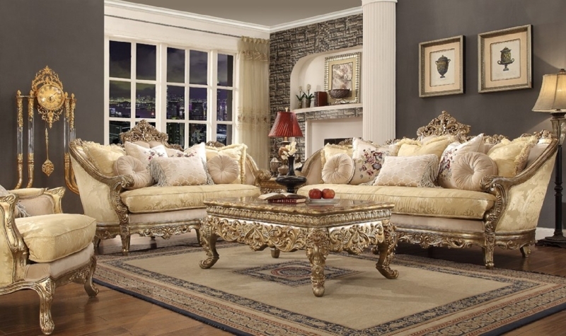 Sofa Set Victorian Gold European Classic Antique Champagne Floral