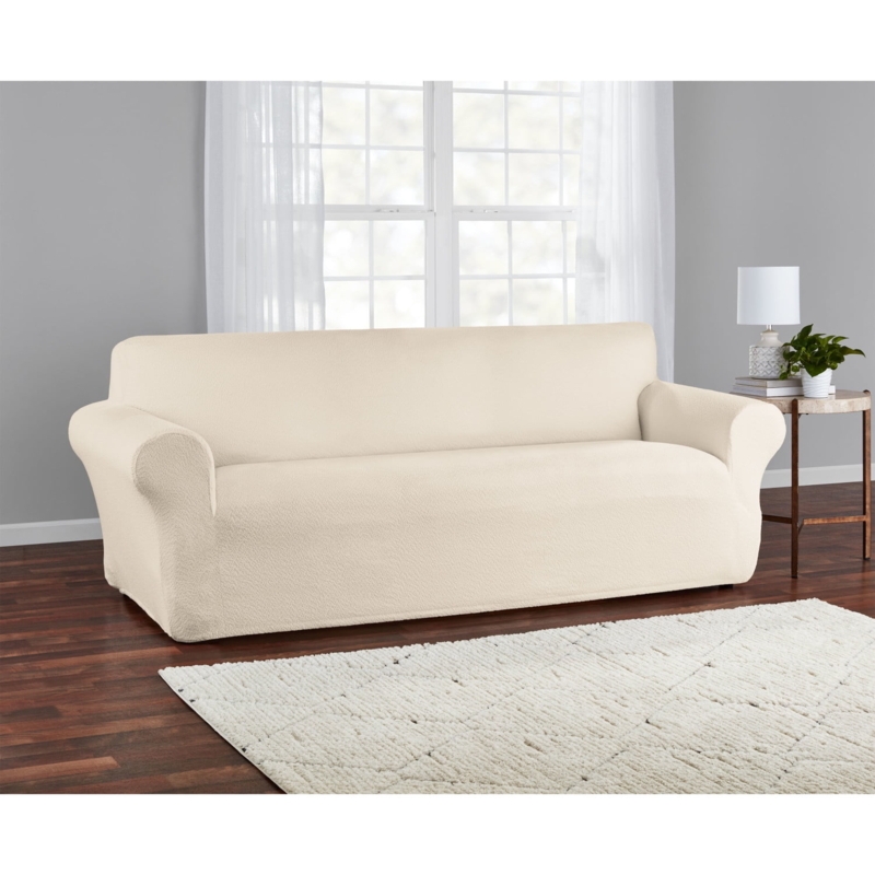Sofa Slipcover Boucle Texture Warm Beige One Piece Stretch Fit