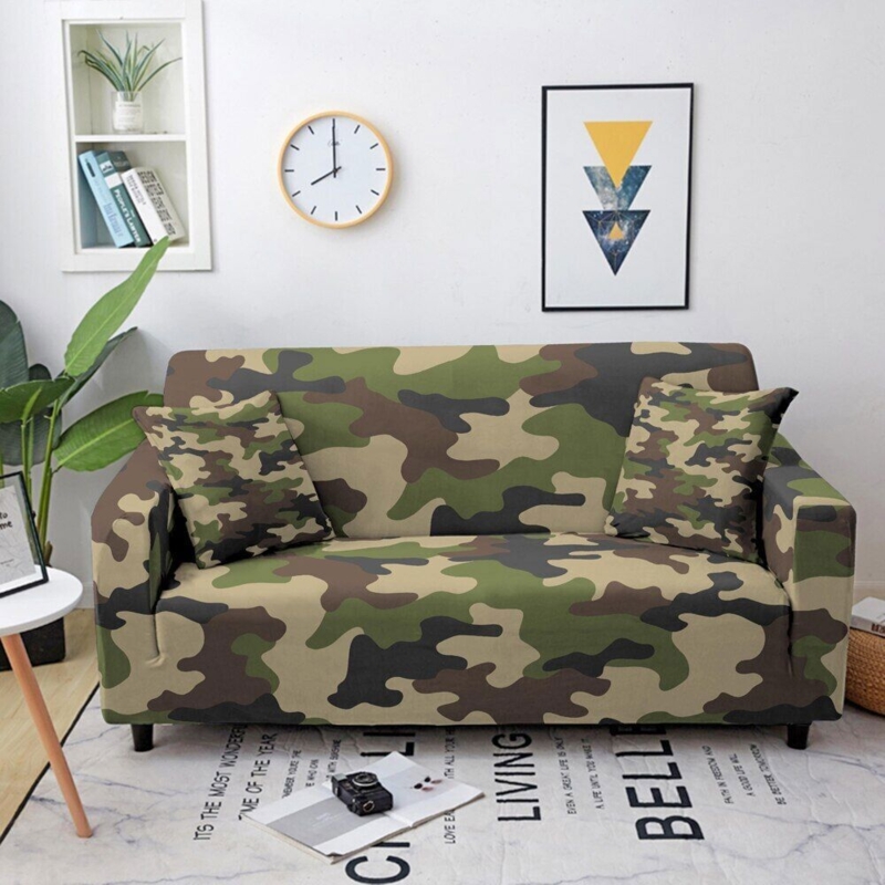 Sofa Slipcover: Elastic Wrap with Matching Woodland Camo Pillows