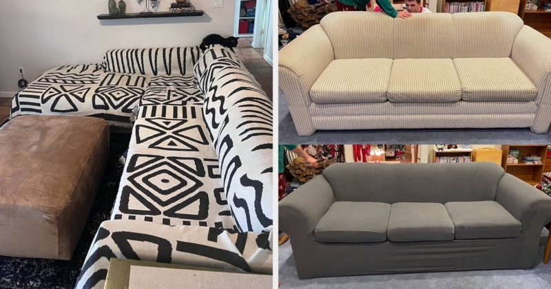 Sofa Slipcover Geometric Print Black And White Modern Boho Style