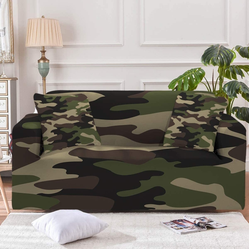 Sofa Slipcover Set: Stretch Camouflage Couch Wrap with Matching Pillows