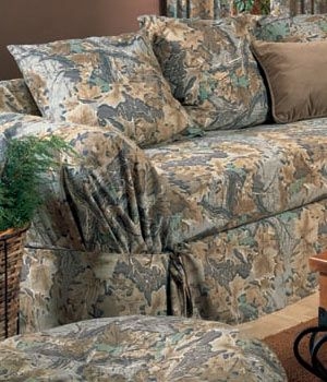 Sofa Slipcover: Skirted Camo Sofa Protector with Corner Tie Accents