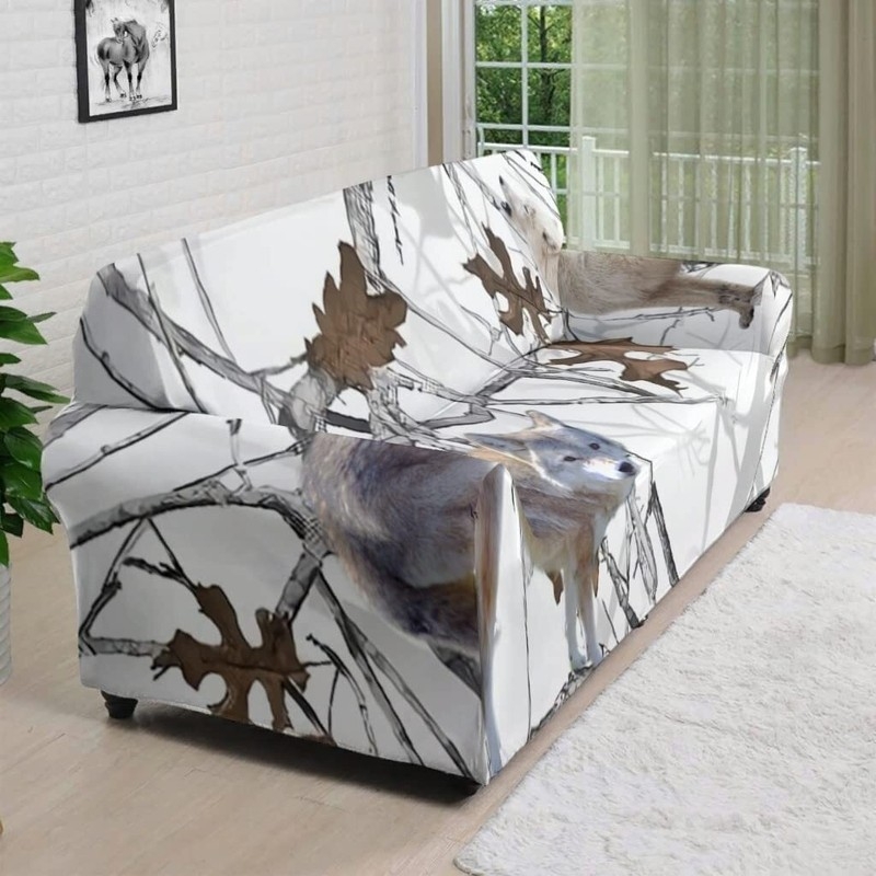 Sofa Slipcover: White Camouflage Slipcover with Wildlife Wrap Design