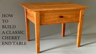 Solid Cherry Wood End Table Center Drawer Wooden Pull Satin Finish