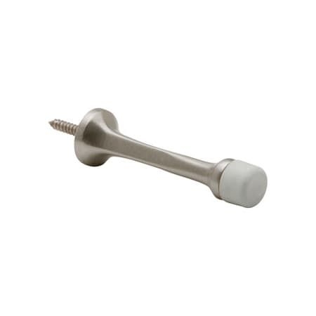 Solid Door Stop, Satin Nickel Aluminum, Tapered Stem, White Rubber Tip