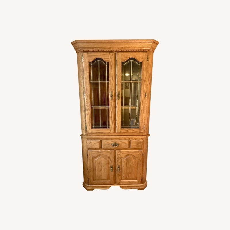 Solid Oak Corner Cabinet - AptDeco