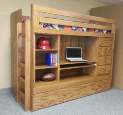 Solid Pine Loft Bed with Integrated Desk and Base Trundle Storage