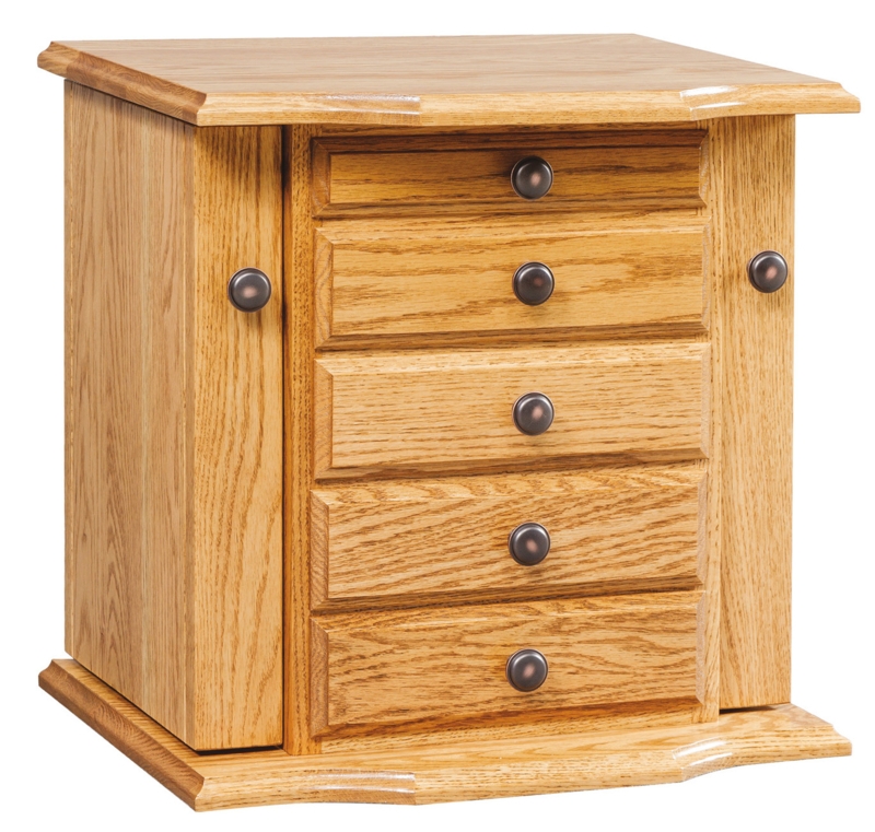 Solid Wood Amish Dresser Top Jewelry Armoire in Honey Oak Finish