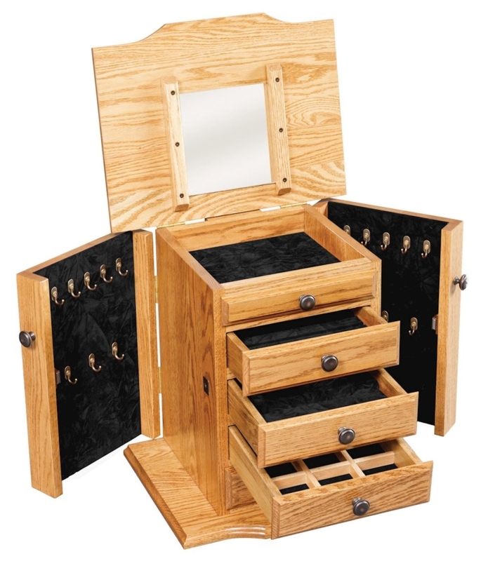 Solid Wood Dresser Top Jewelry Armoire with Flip Top Mirror and Hooks