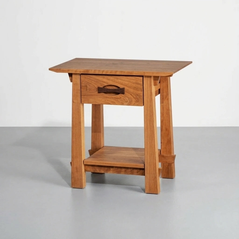 Solid Wood Side Table Bowtie Handle Exposed Joinery Beveled Top