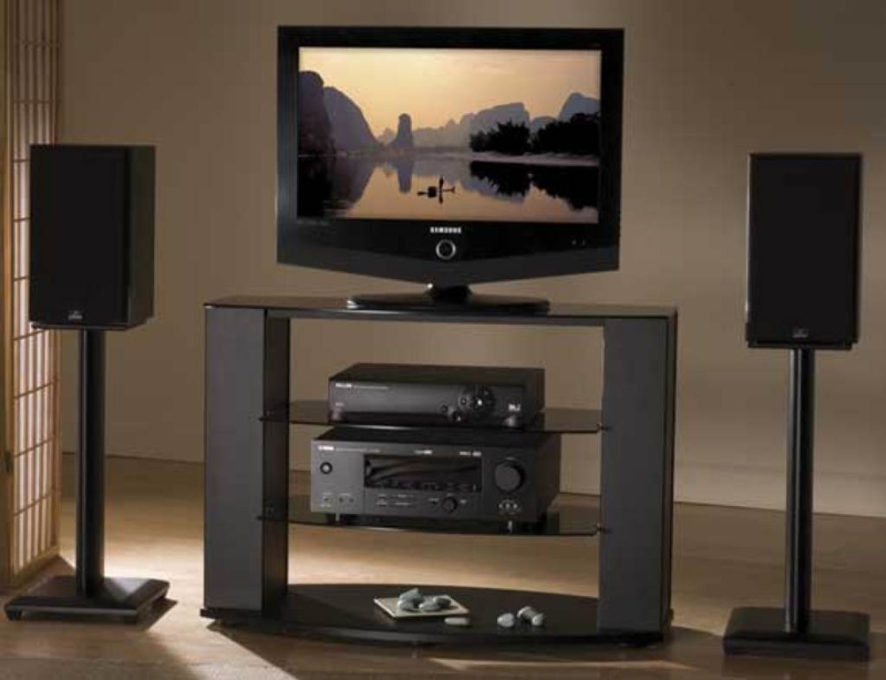 Speaker Stand 24 Inch Height Wood Pillar Matte Black Finish