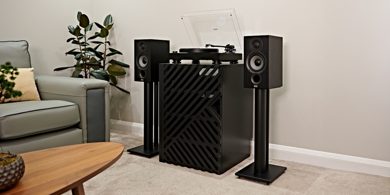 Speaker Stand Cylindrical Pillar Matte Black Flat Base Plate Audio Setup