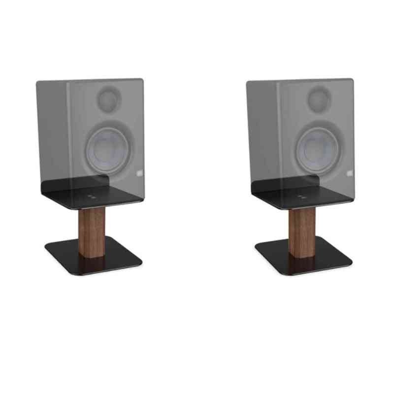Speaker Stand Desktop Size Walnut Toned Pillar Matte Base